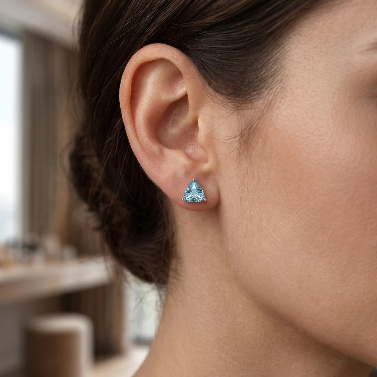 Sky Blue Topaz stud in Sterling Silver