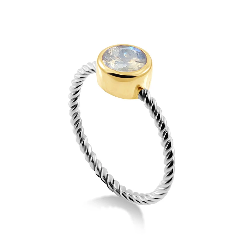 Rainbow Moonstone 18k Gold Plated bezel ring