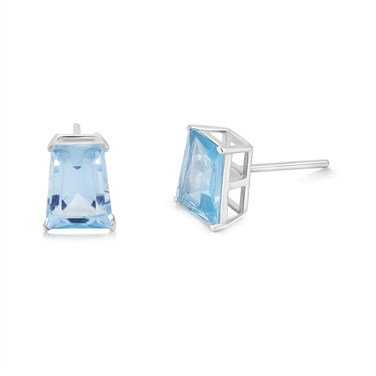 Sky Blue Topaz solitaire baguette stud earrings