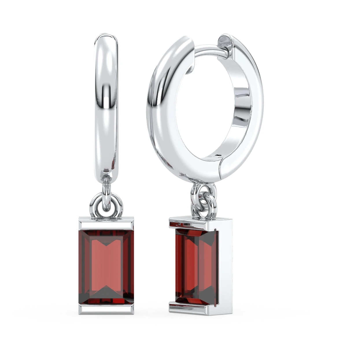 Garnet Baguette Drop Hoop Earrings
