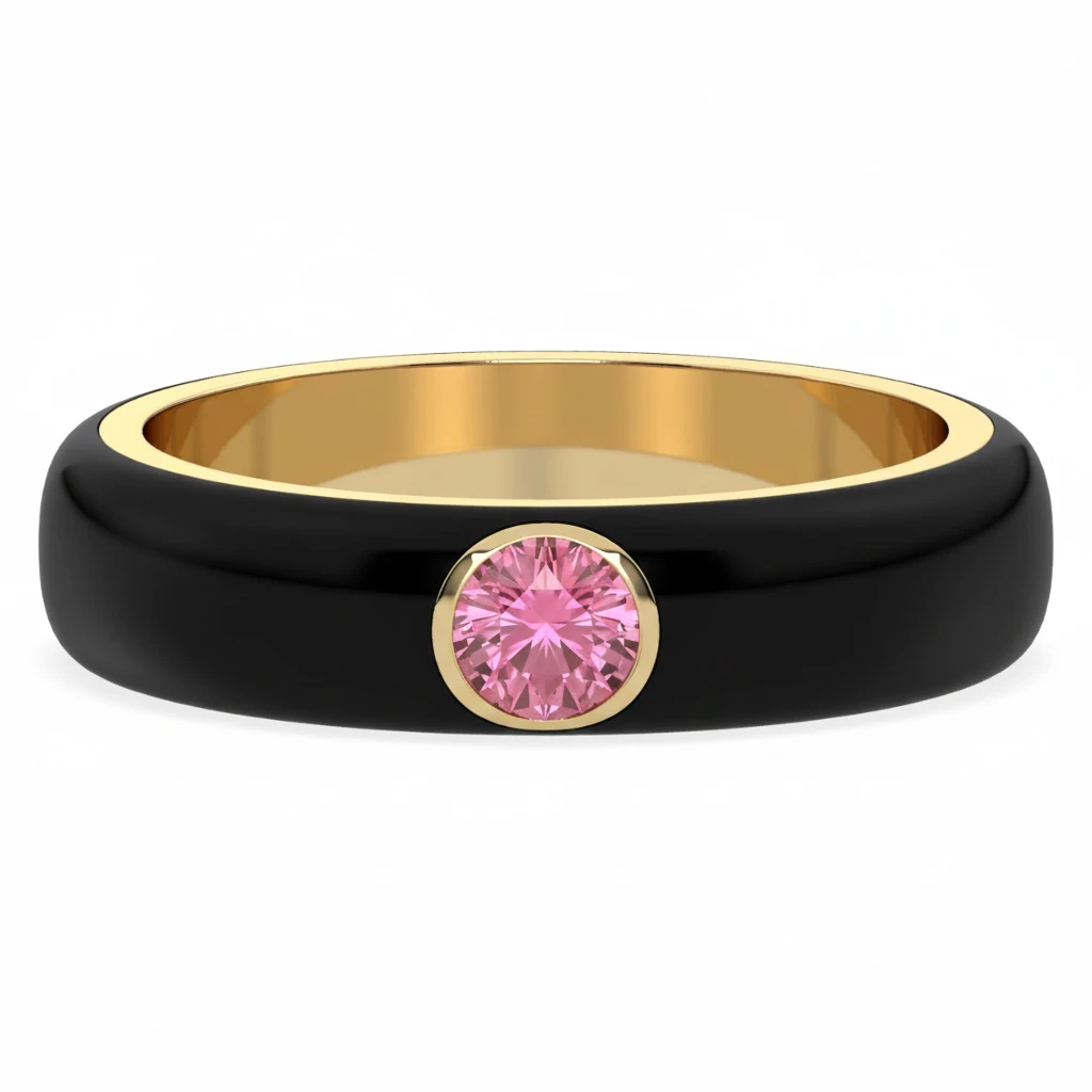 Courtney Black enamel Pink Tourmaline statement ring