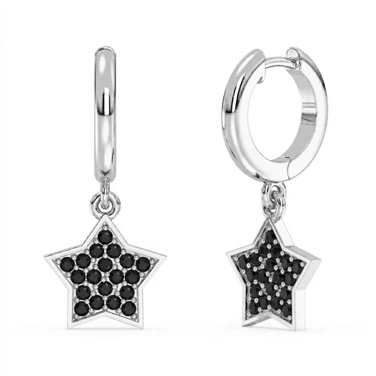 Black Onyx Star Hoop Earrings