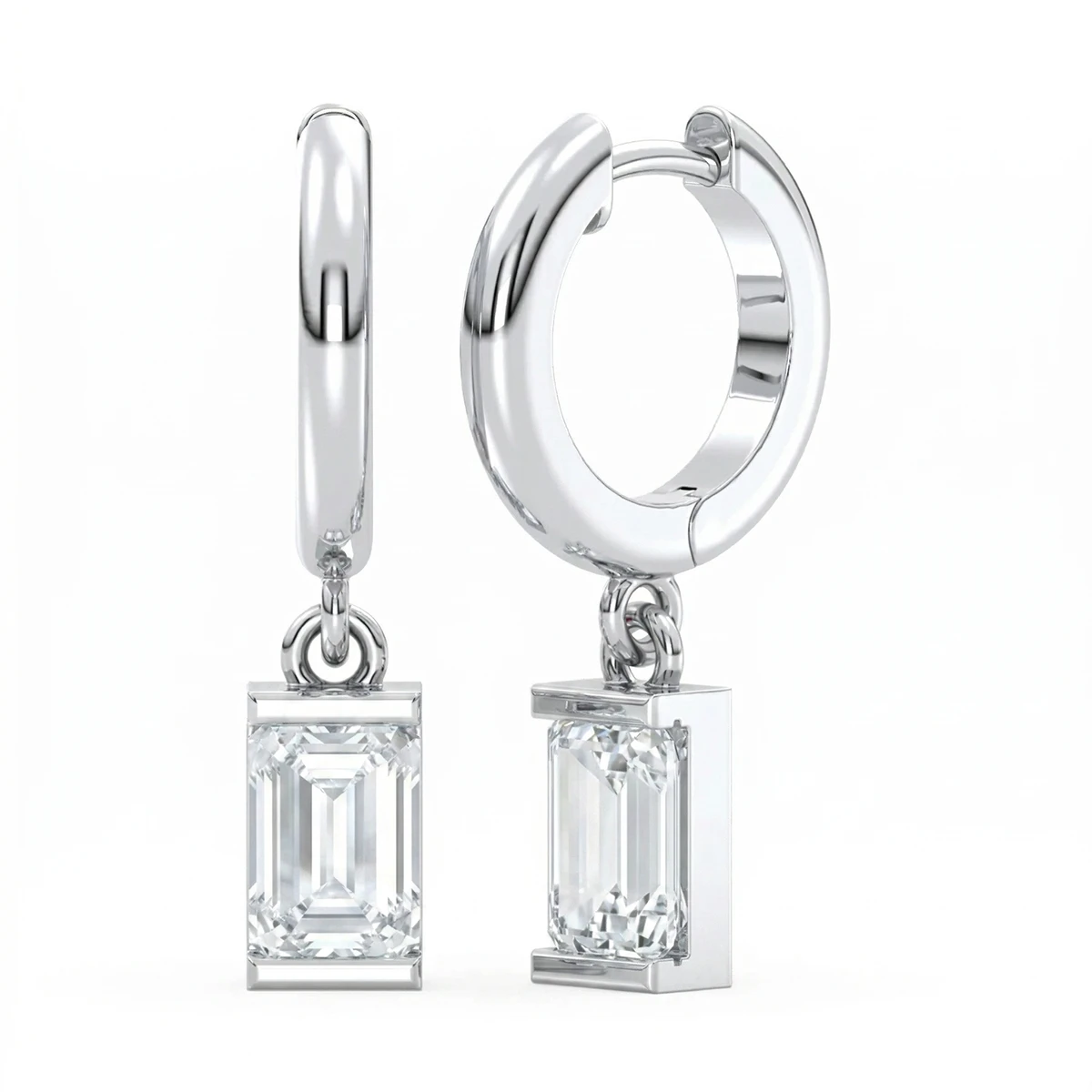 White Topaz Baguette Drop Hoop Earrings