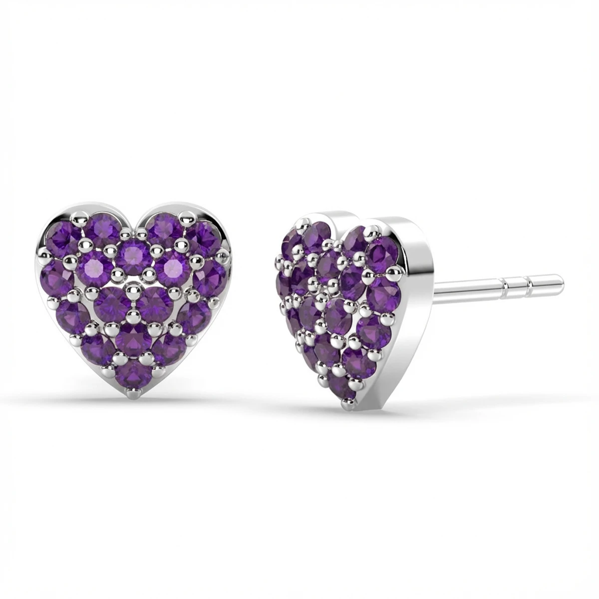 Amethyst Heart Stud Earrings