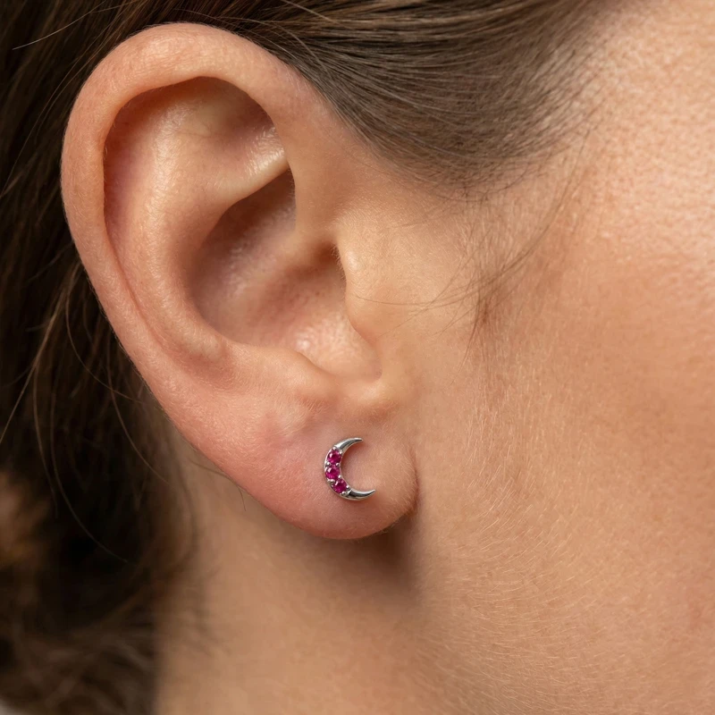 Pave Pink Tourmaline crescent stud earrings