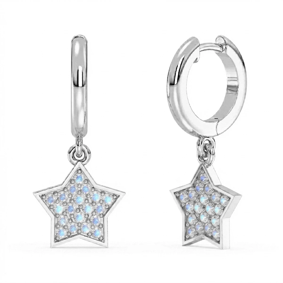 Rainbow Moonstone Star Hoop Earrings