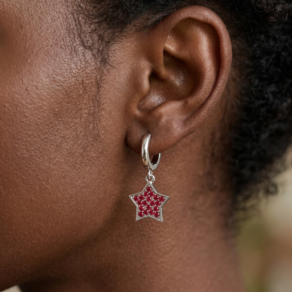 Garnet Star Hoop Earrings