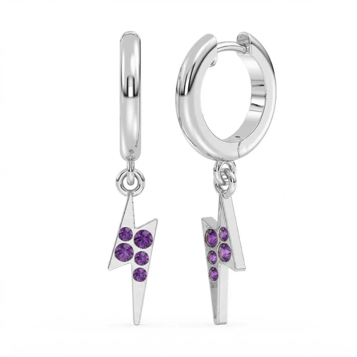 Amethyst Lightning Bolt Drop Hoop Earrings