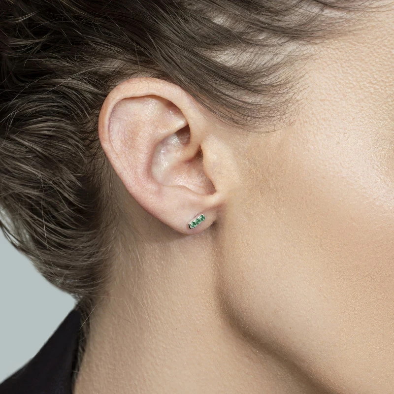Sleek Bar Studs with Rich Green Emeralds Earrings