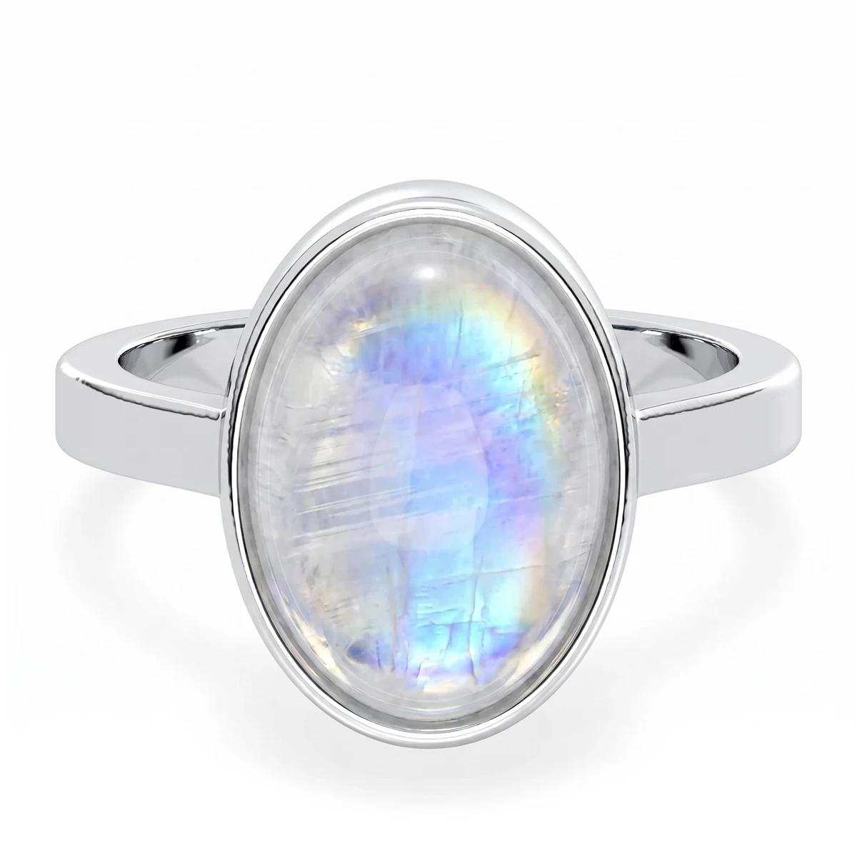 Rainbow Moonstone Oval Bezel Ring