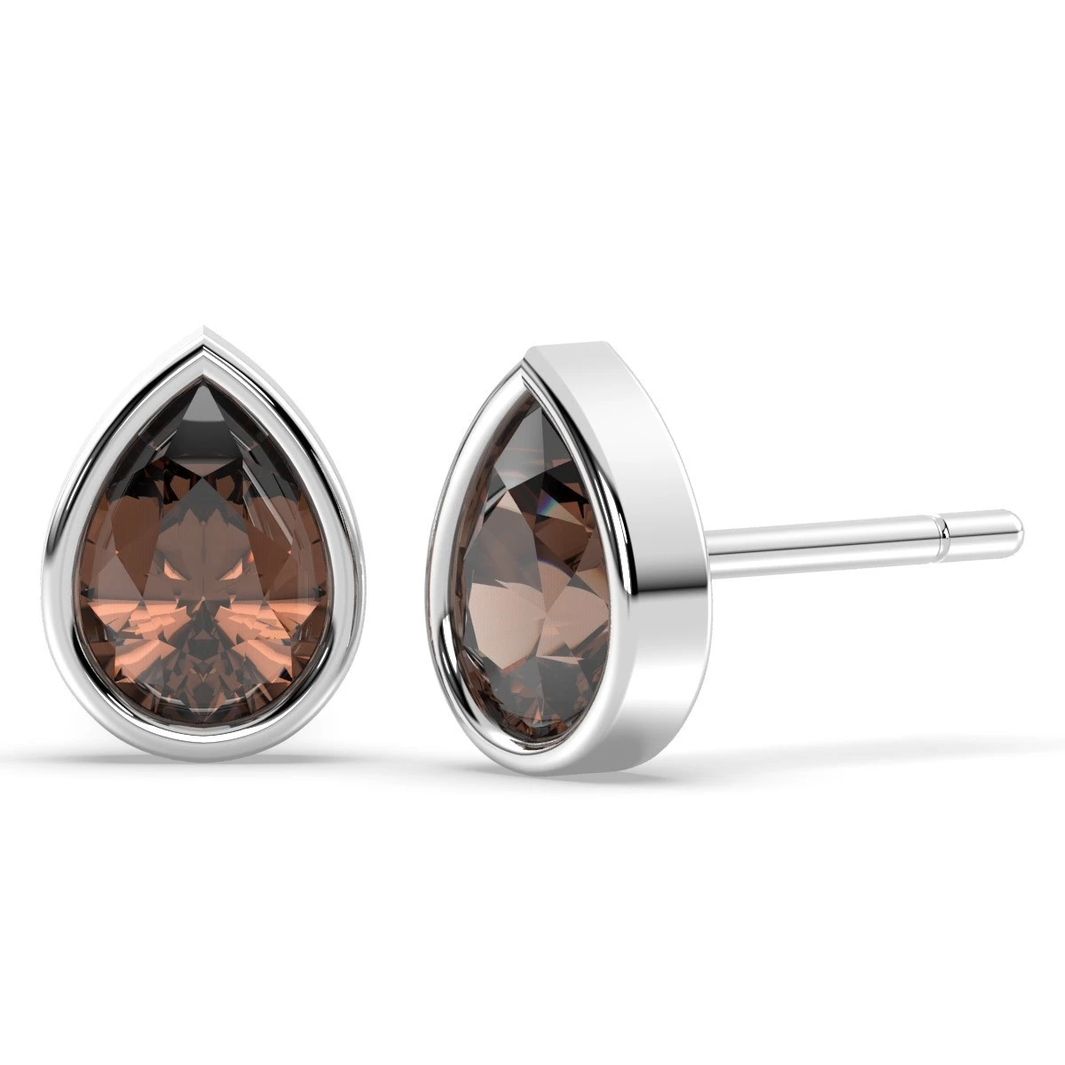 Teardrop smoky quartz stud in 18K Gold Plated