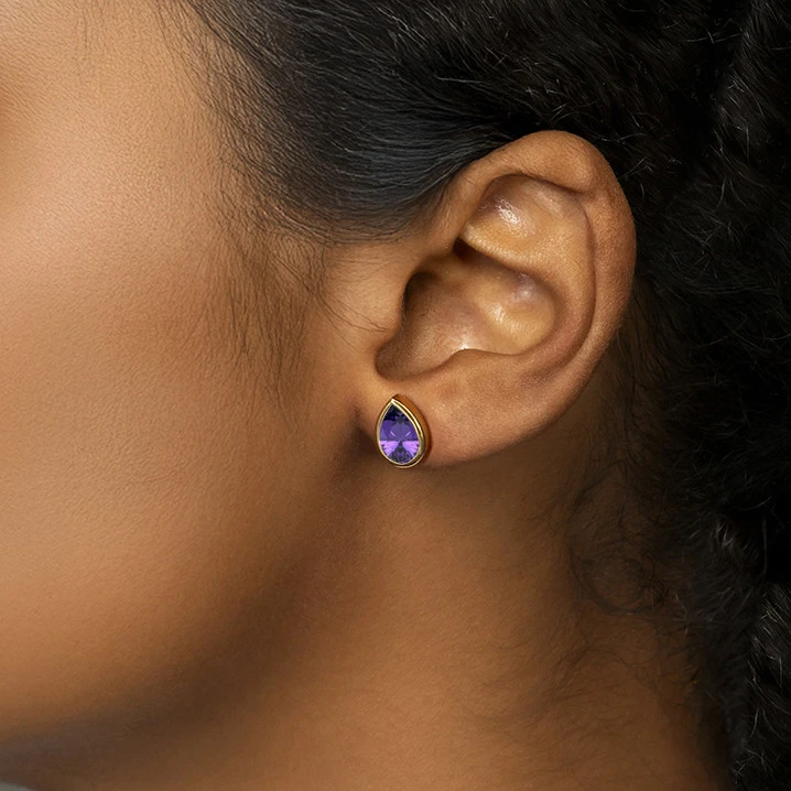 Tear drop amethyst earrings in 18k Gold Plated
