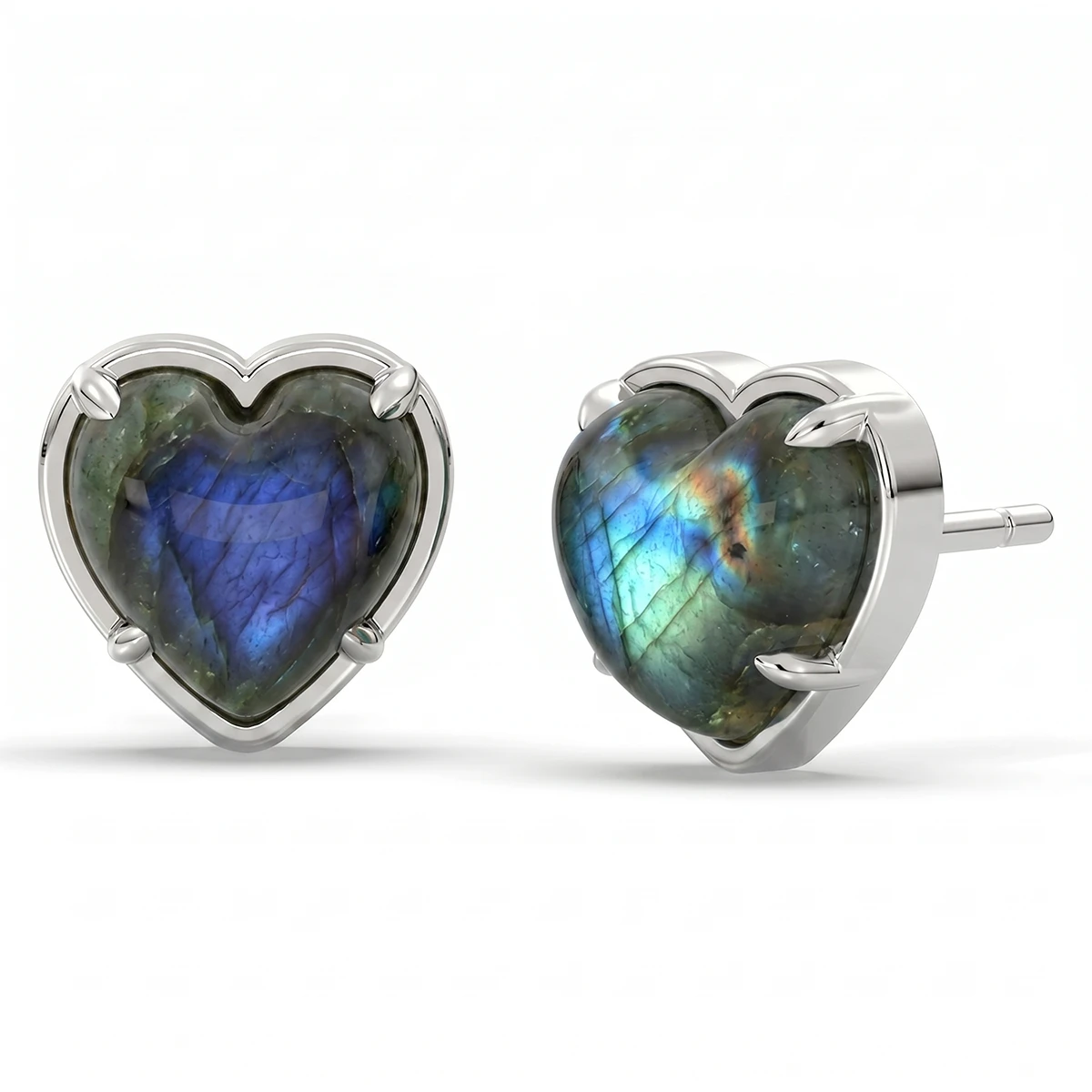 Audrey Heart Labradorite stud Earrings