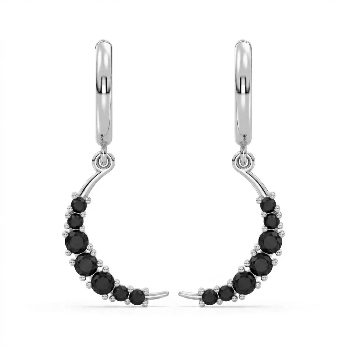 Black onyx Crescent Drop Hoop Earrings
