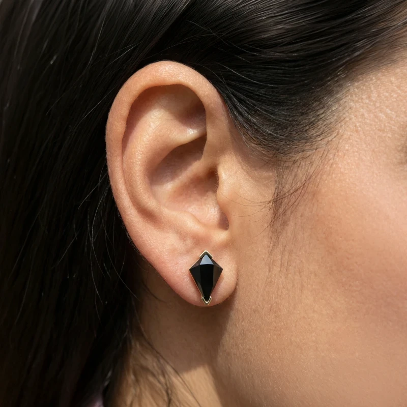 Black Onyx kite shape stud earrings