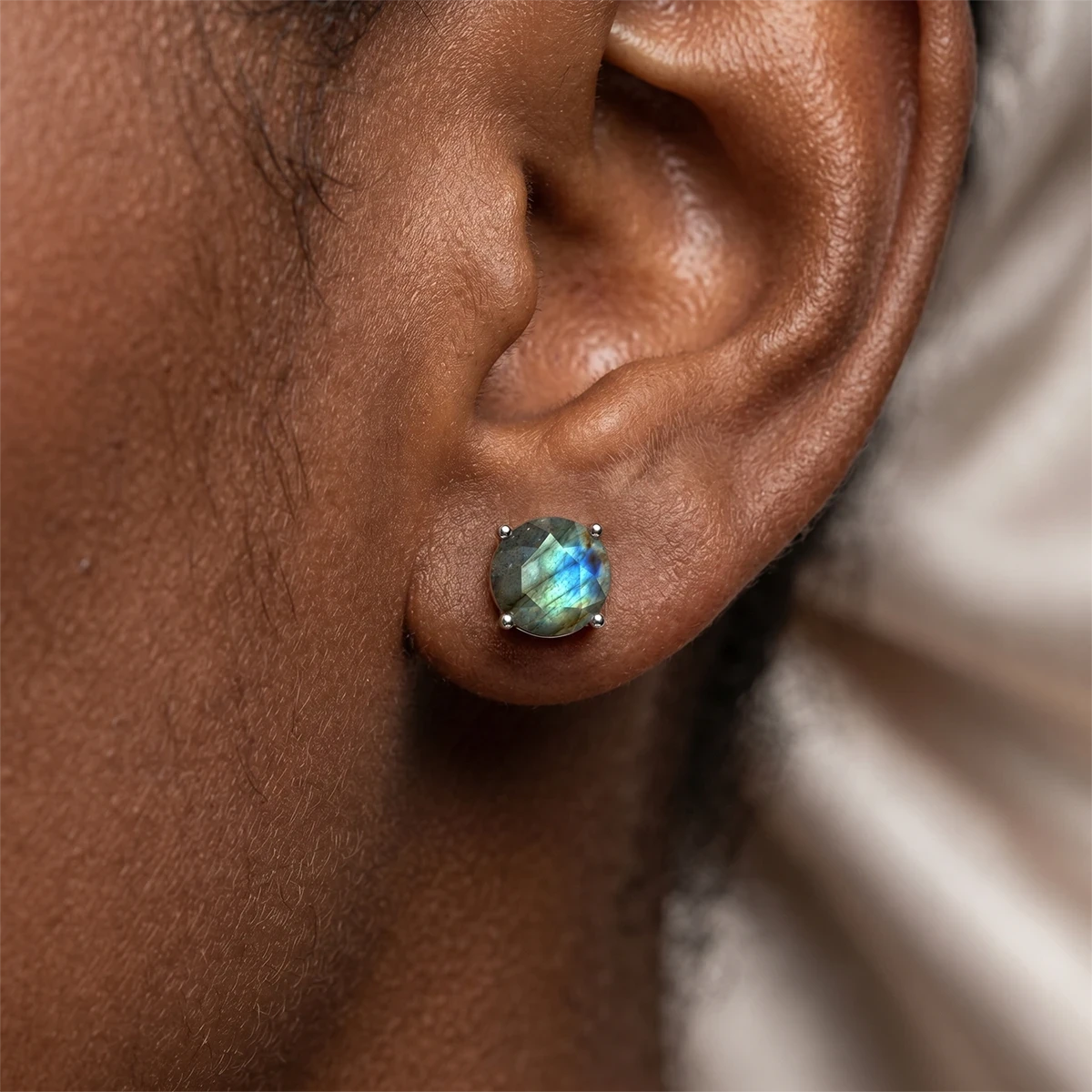 Labradorite Studs in 18K Gold Plated and Sterling Silver