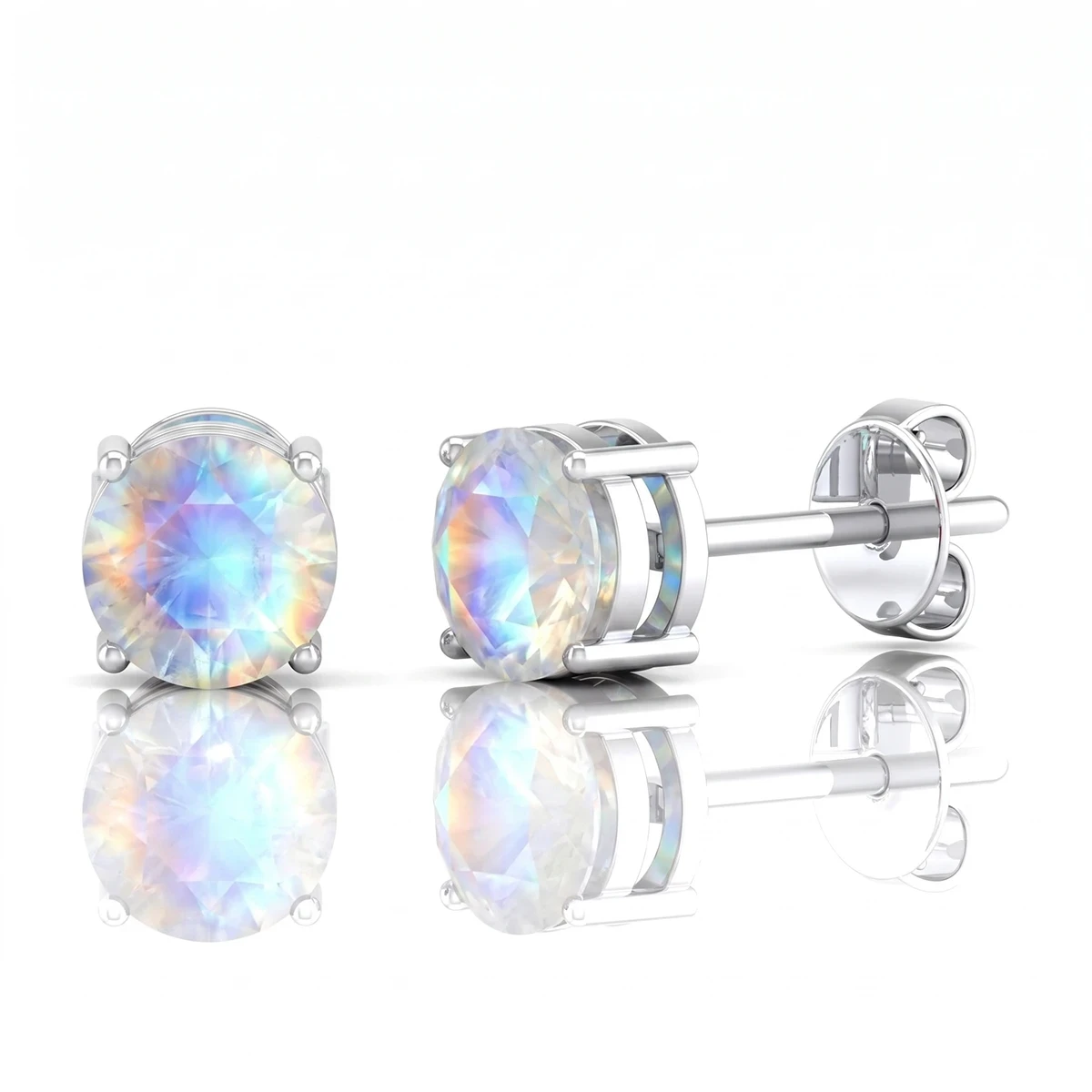 Rainbow Moonstone Studs in 18K Gold Plated and Sterling Silver