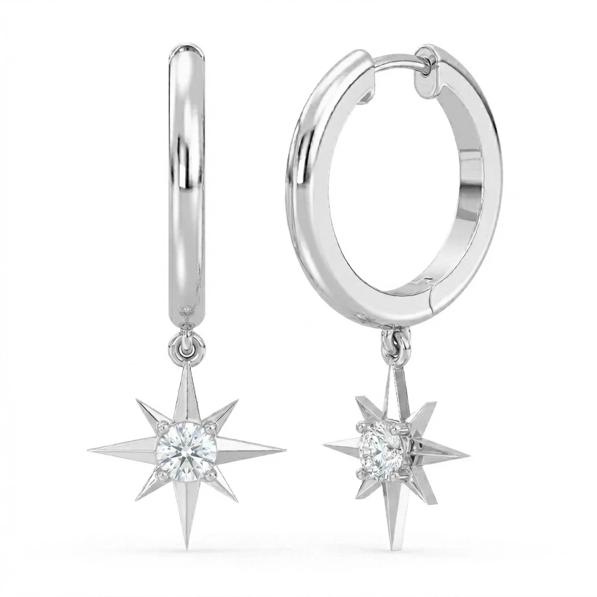 White Topaz Starburst Hoop Earrings