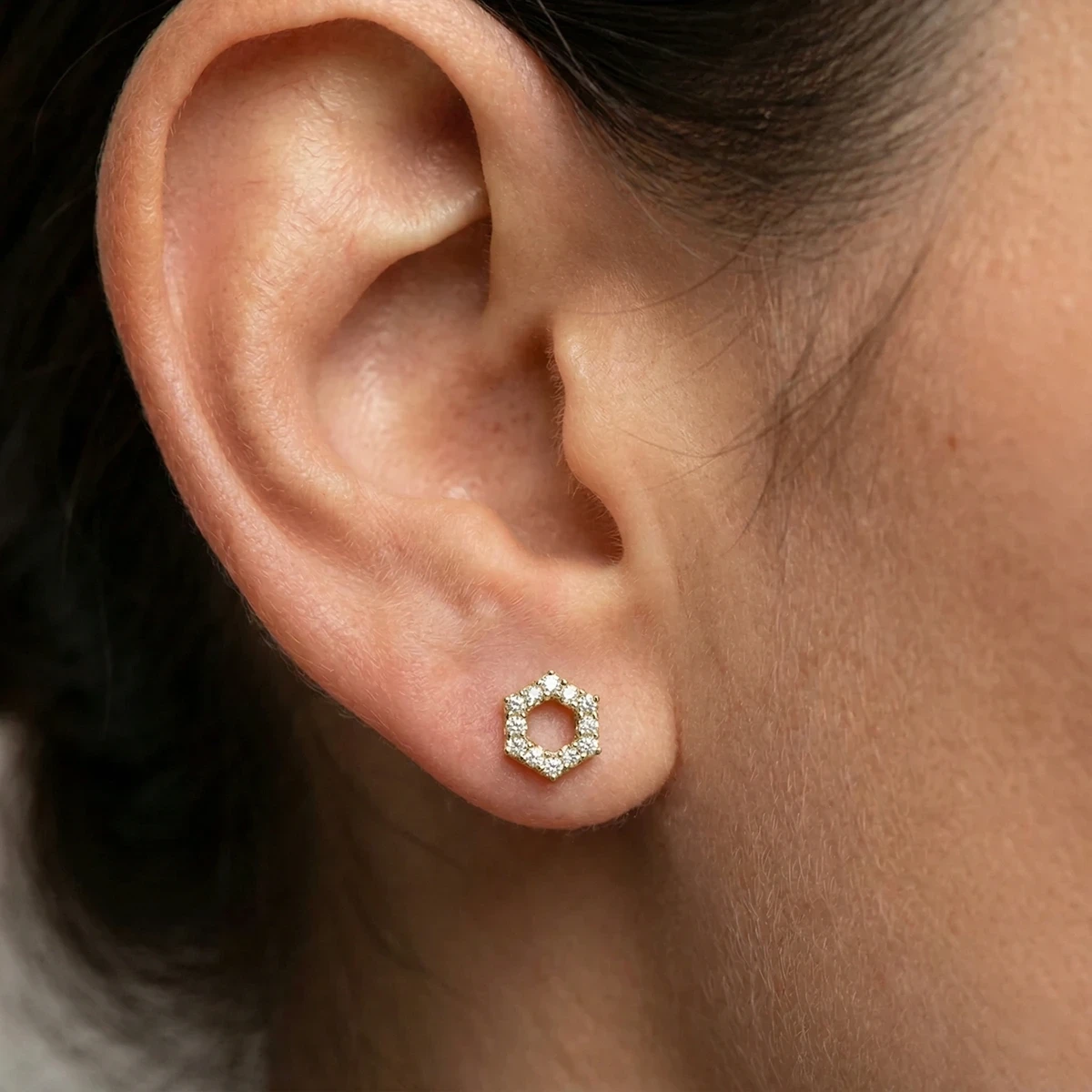 Hexagon pave white topaz stud earrings