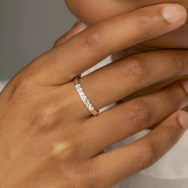Rainbow Moonstone Pave Band