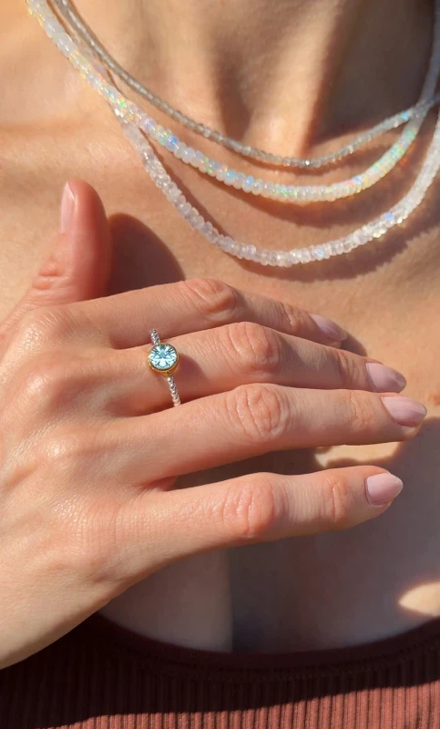 Christina Sky Blue Topaz gold plated bezel ring
