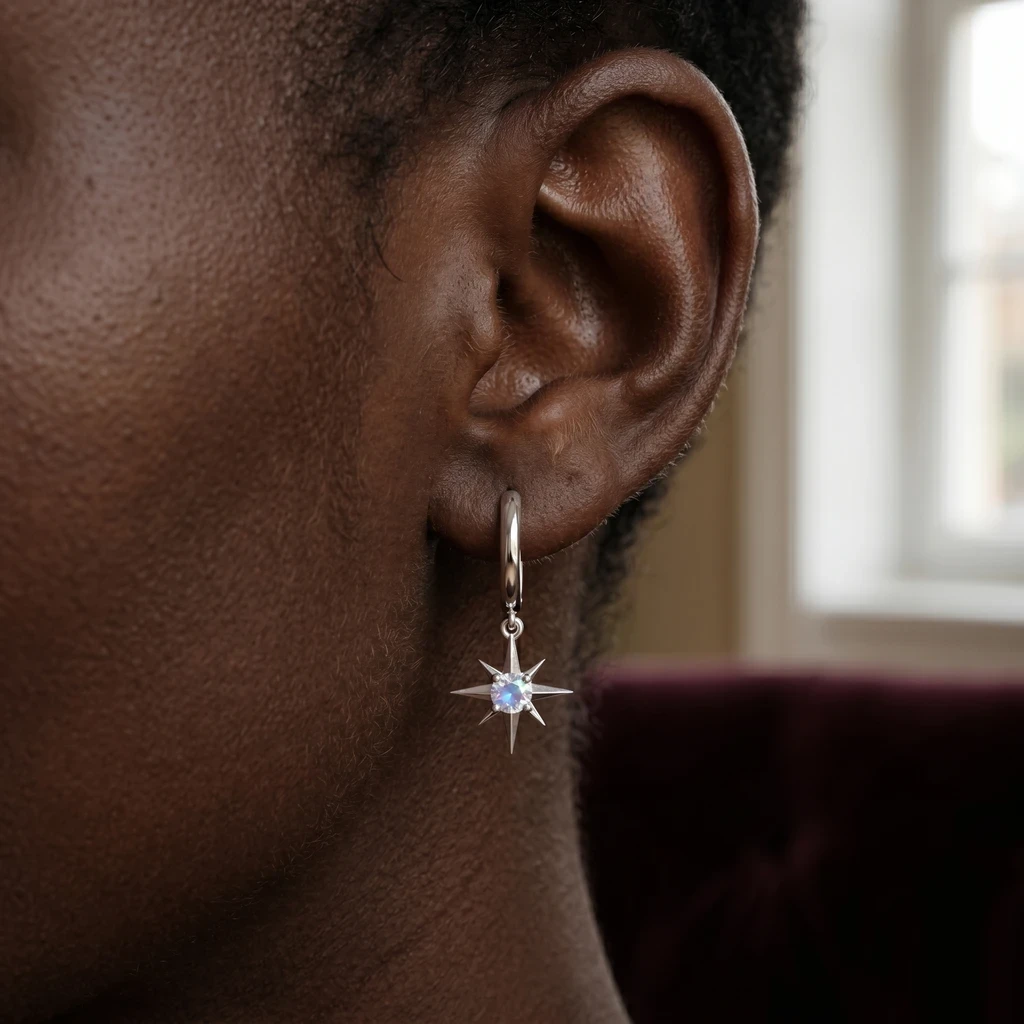 Rainbow Moonstone Starburst Hoop Earrings