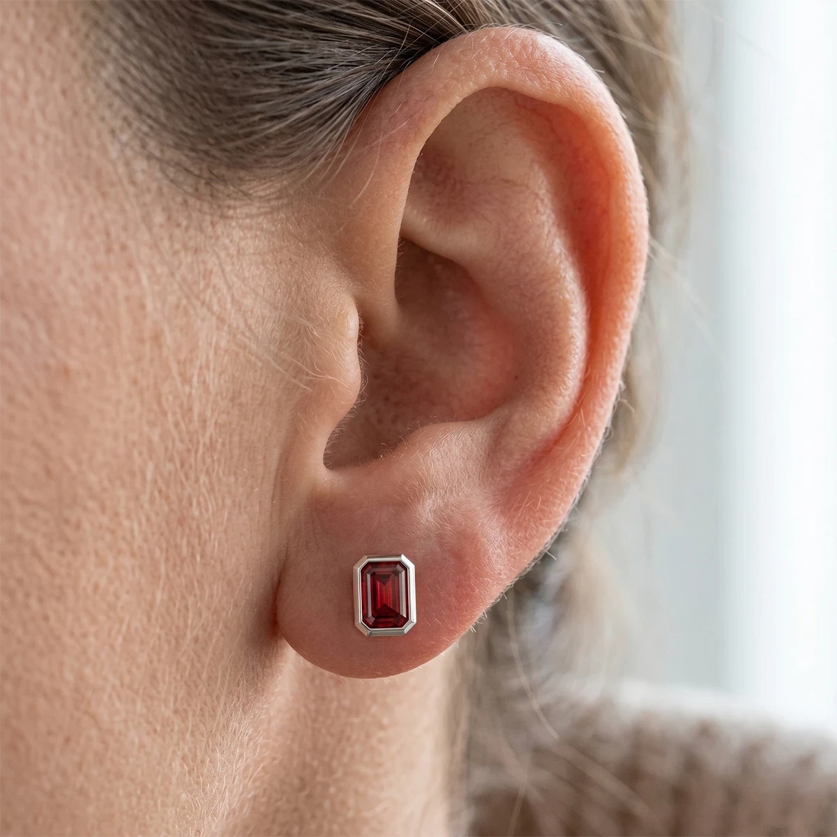 Garnet Emerald-Cut Solitaire Earrings