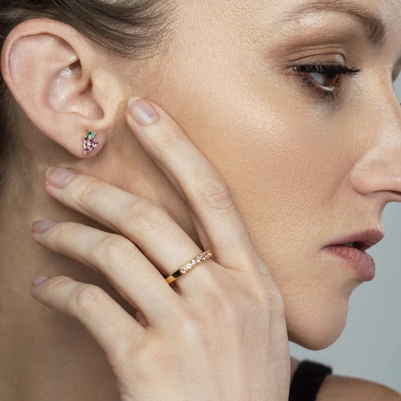 Pink Tourmaline Grape Stud Earrings