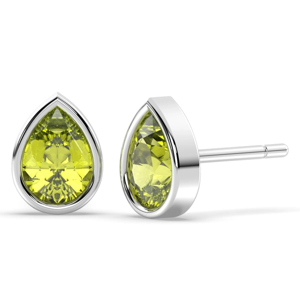 Peridot Tear Drop Solitaire Stud Earrings