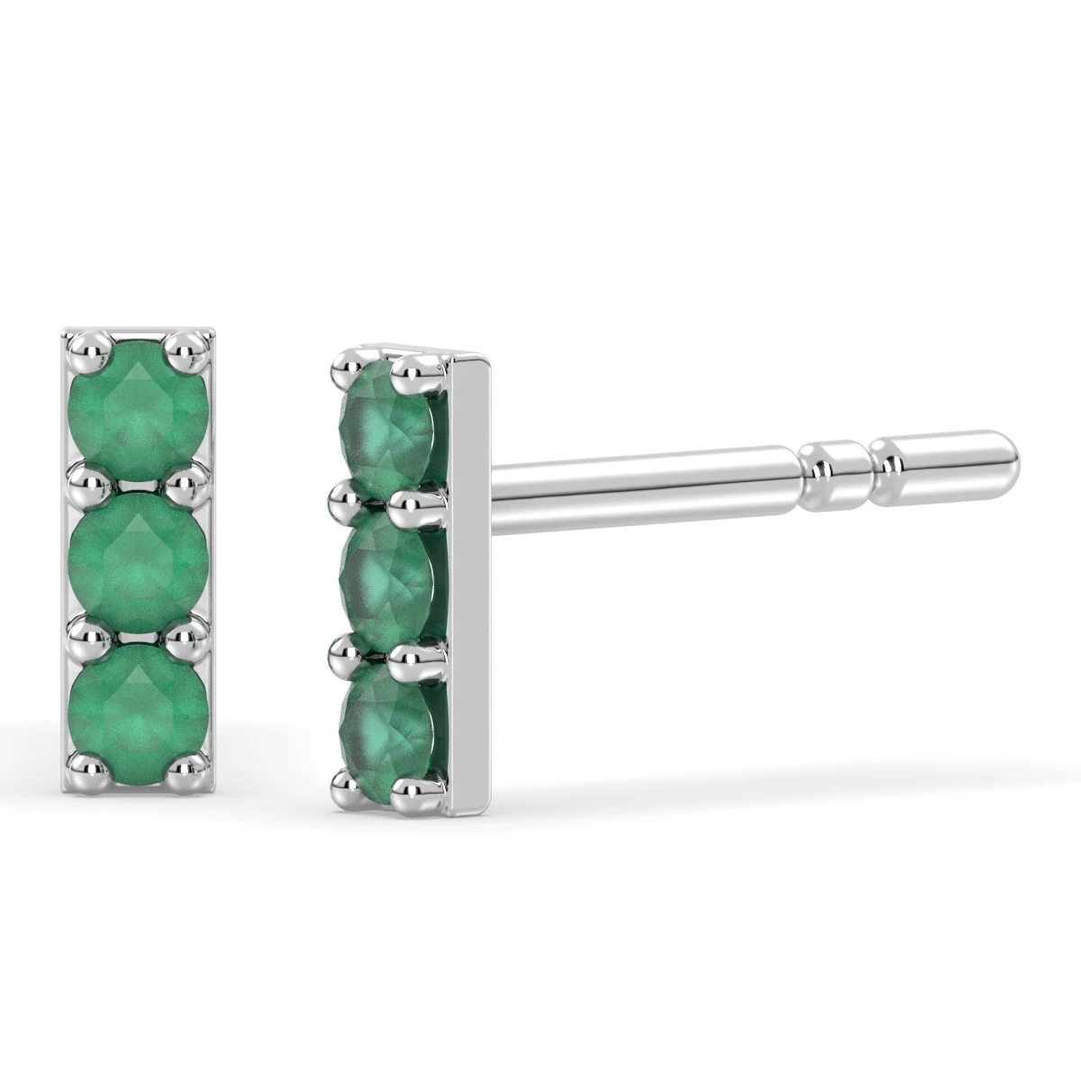 Natural Emerald bar stud earrings