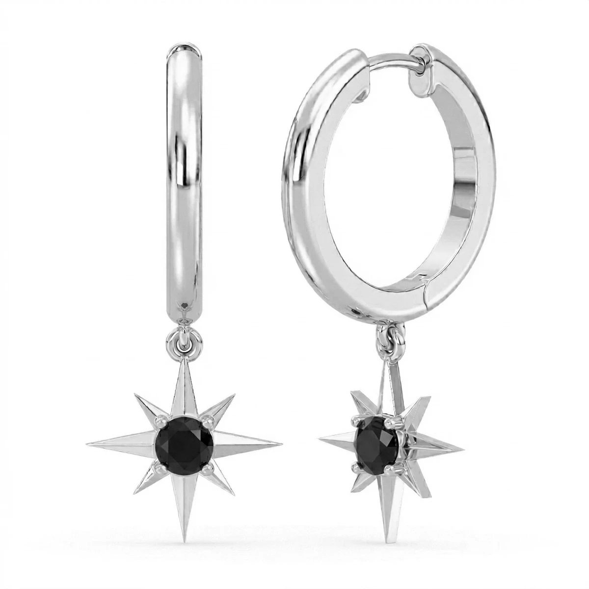 Black Onyx Starburst Hoop Earrings