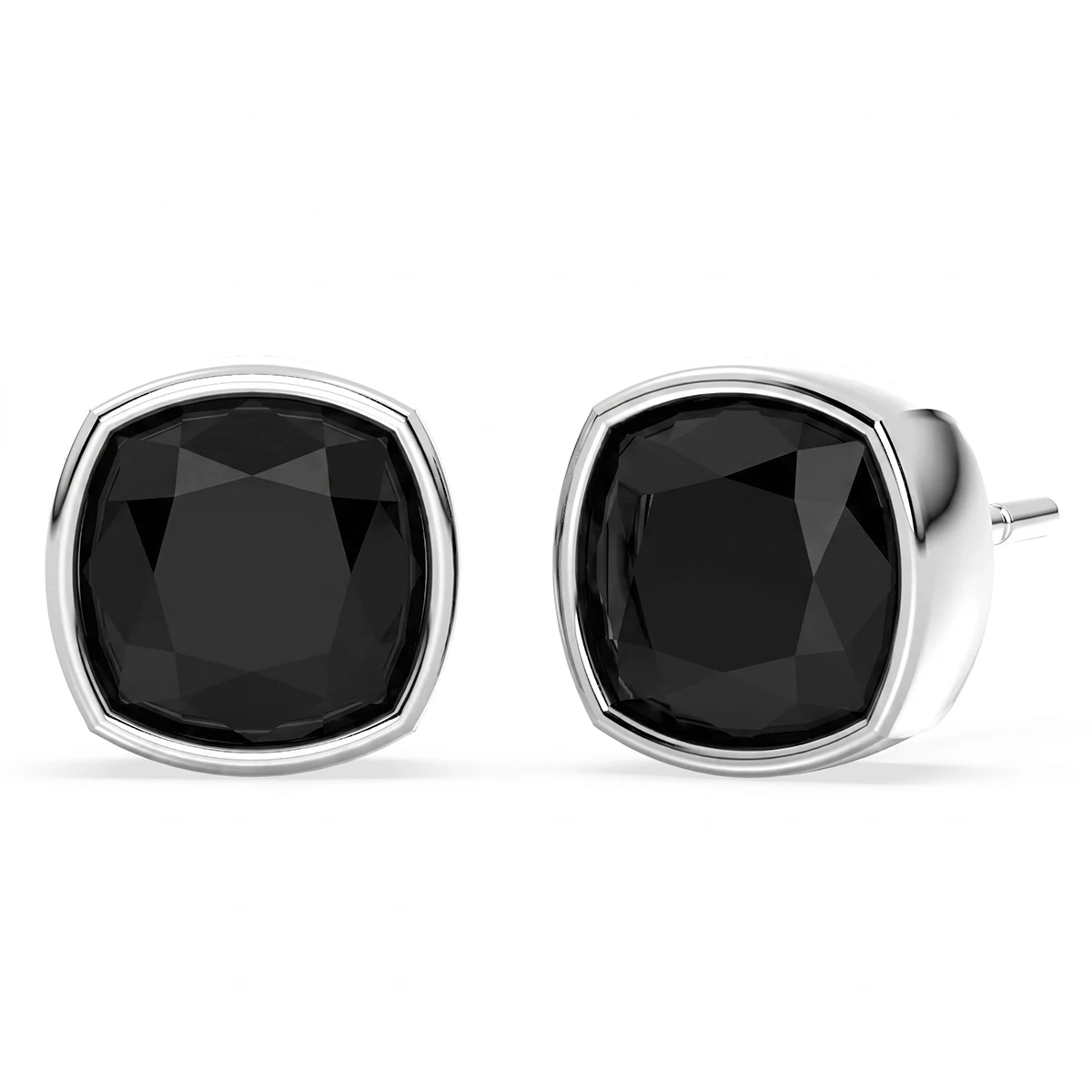 Solitaire Black Onyx Cushion Cut Stud Earrings