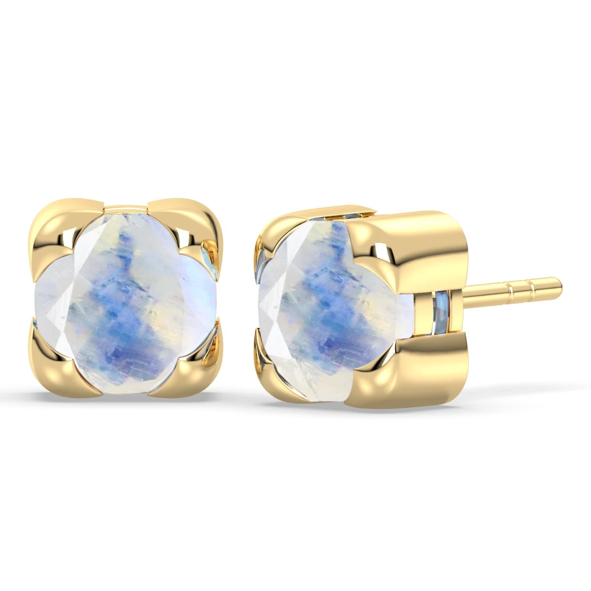 Rainbow Moonstone solitaire stud earrings
