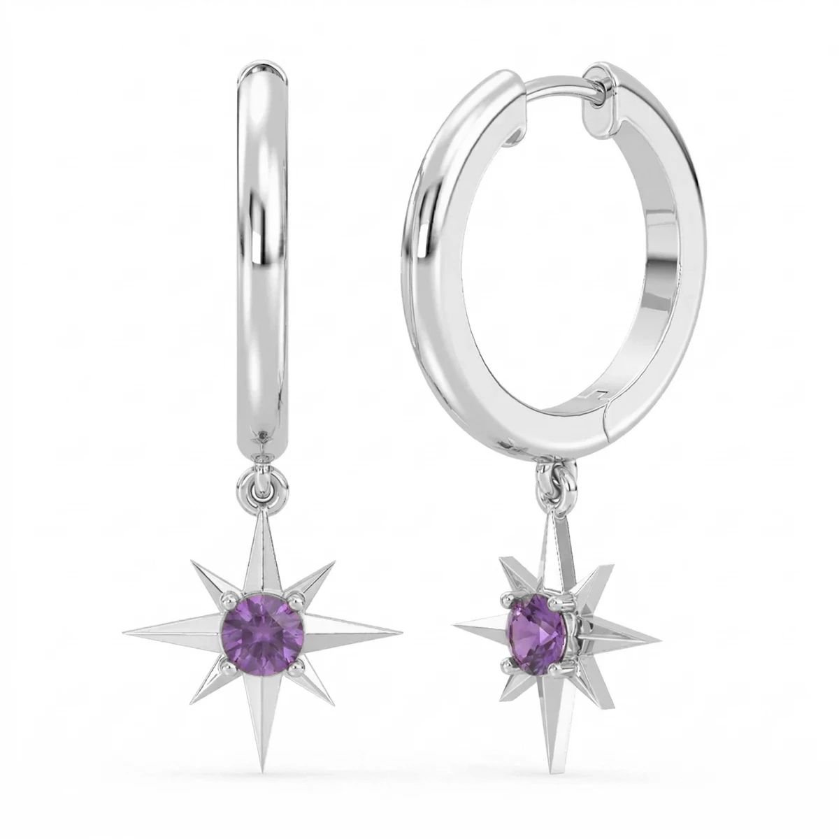 Amethyst Starburst Hoop Earrings