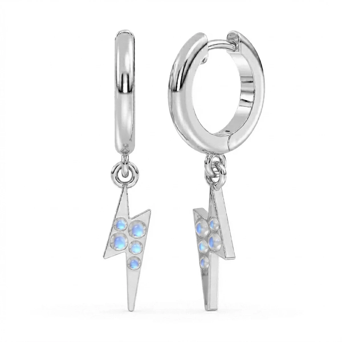 Rainbow Moonstone Lightning Bolt Drop Hoop Earrings
