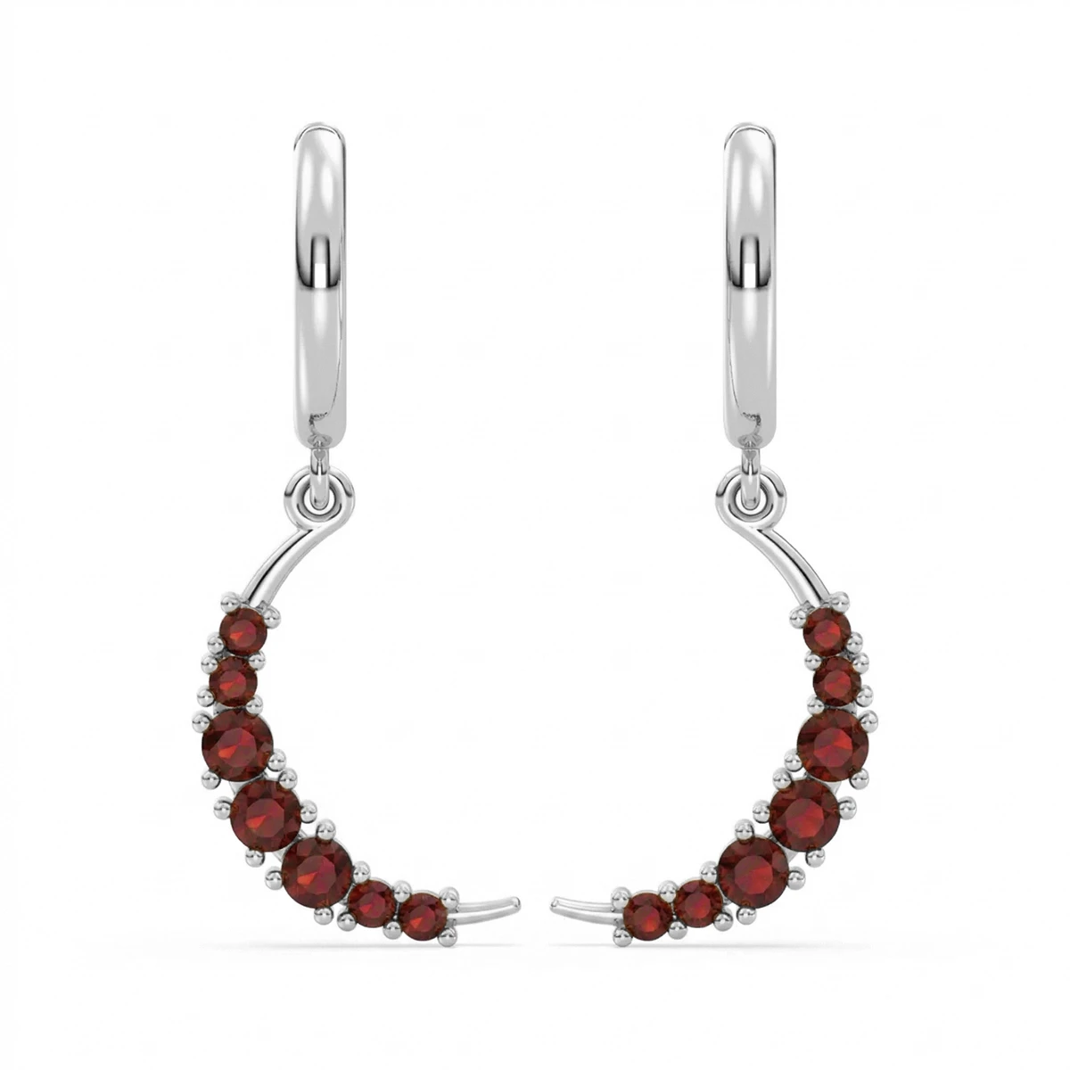 Garnet Crescent Drop Hoop Earrings