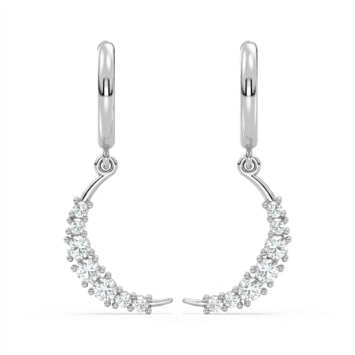 White Topaz Crescent Drop Hoop Earrings