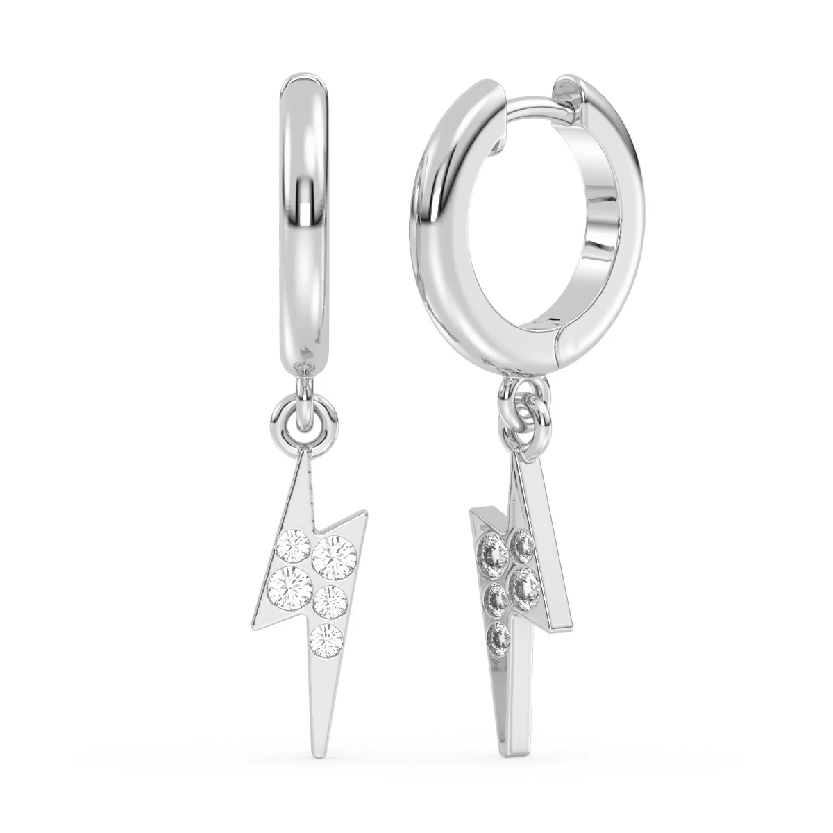 White Topaz Lightning Bolt Drop Hoop Earrings