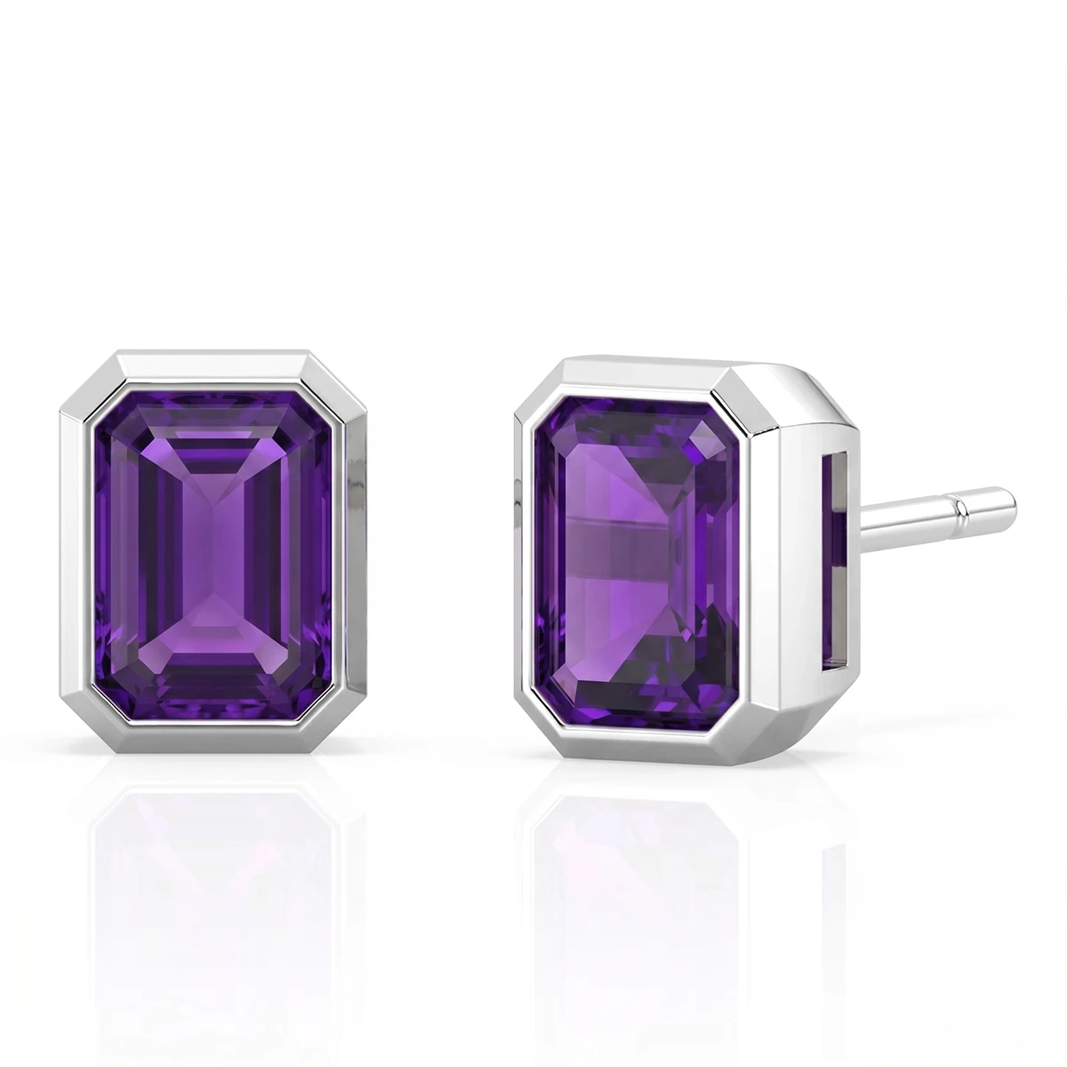 Amethyst Octagon Stud Earrings