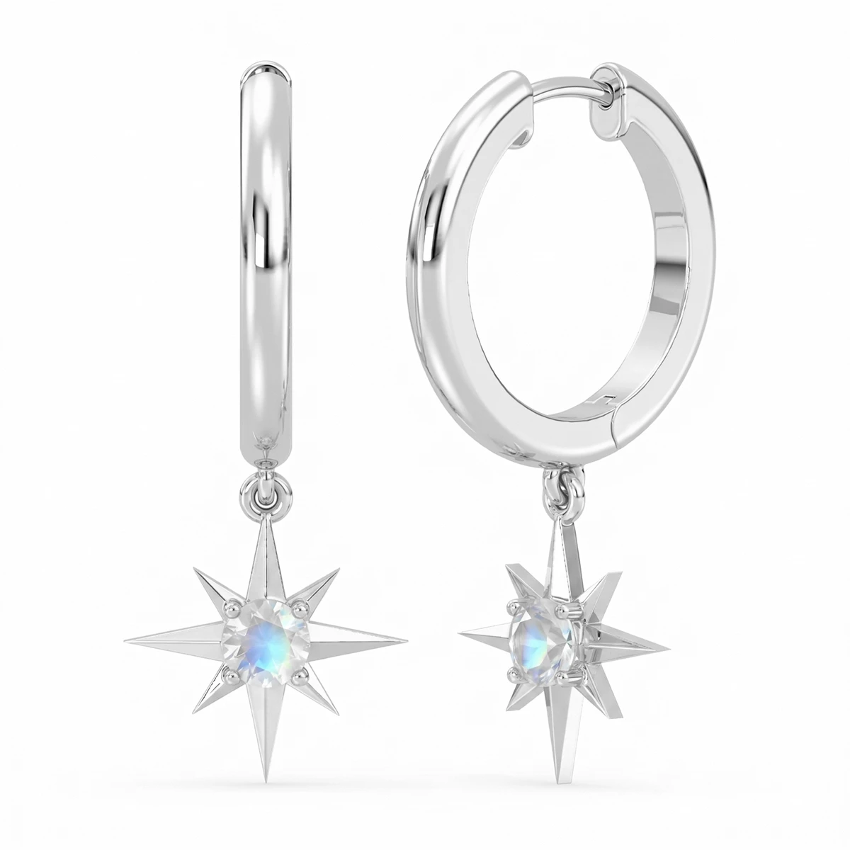 Rainbow Moonstone Starburst Hoop Earrings
