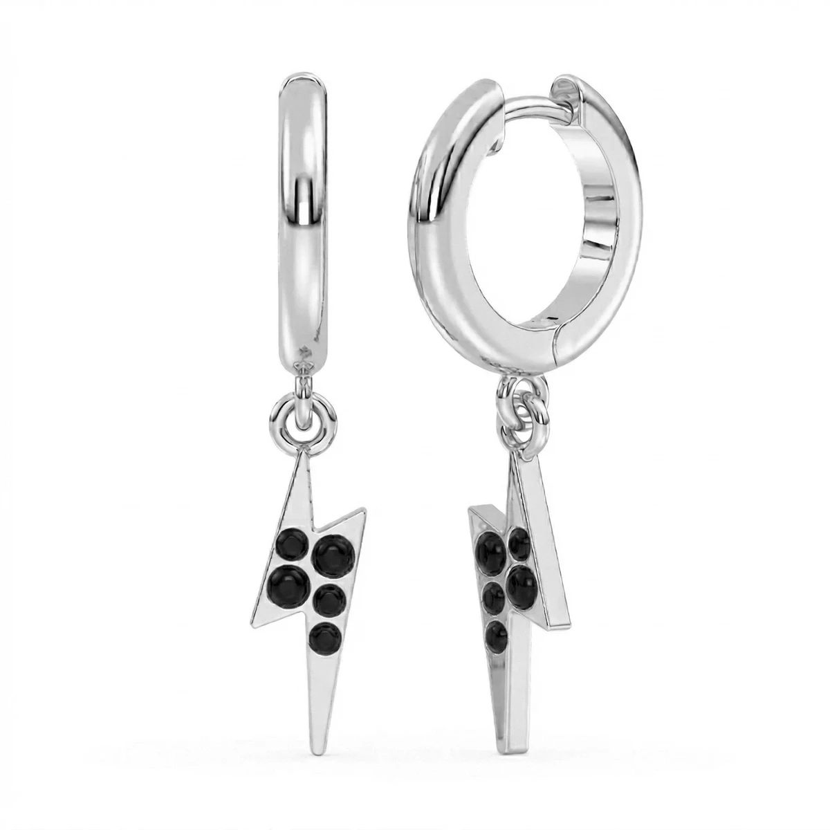 Black Onyx Lightning Bolt Drop Hoop Earrings