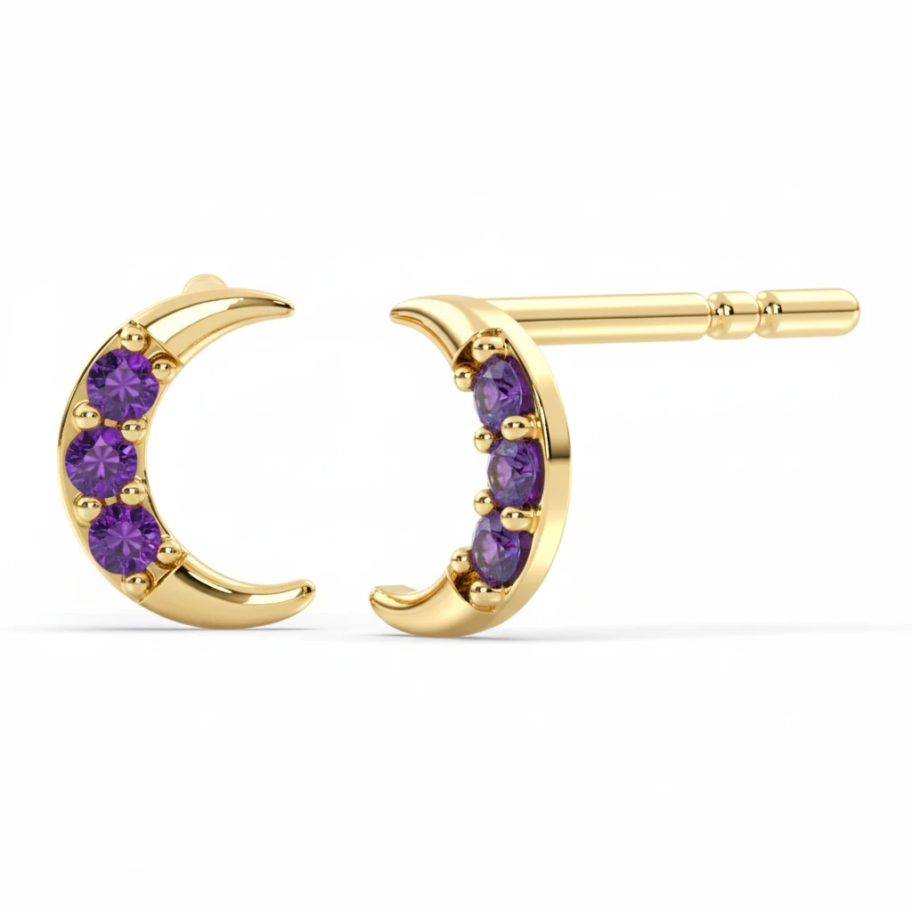 Amethyst Moon Stud Earrings