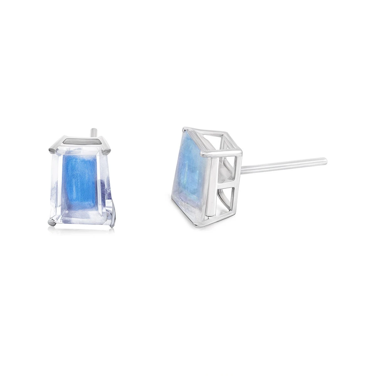 Rainbow Moonstone Baguette stud earrings