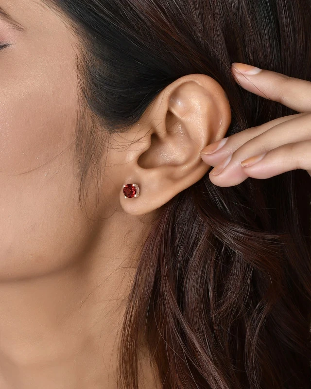 Garnet Studs in 18K Gold Plated and Sterling Silver
