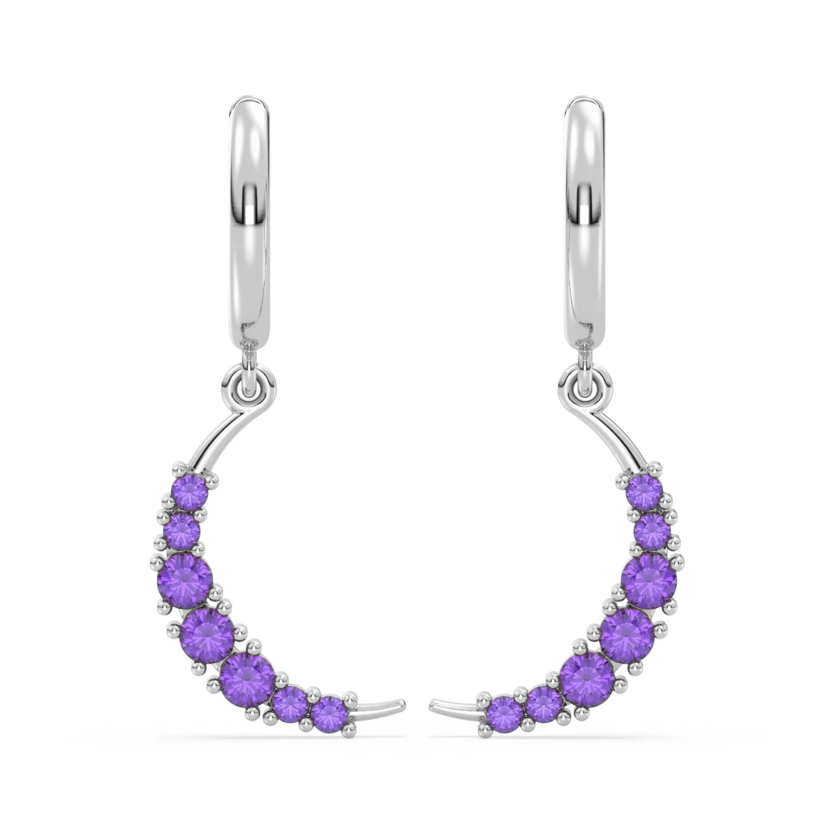 Amethyst Crescent Drop Hoop Earrings