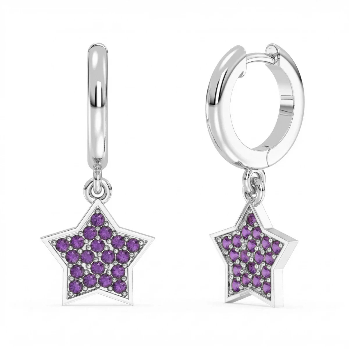 Amethyst Star Hoop Earrings