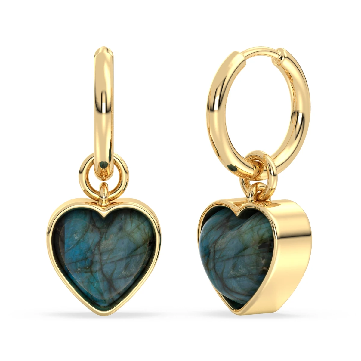 Labradorite Heart Hoop Earrings in Gold