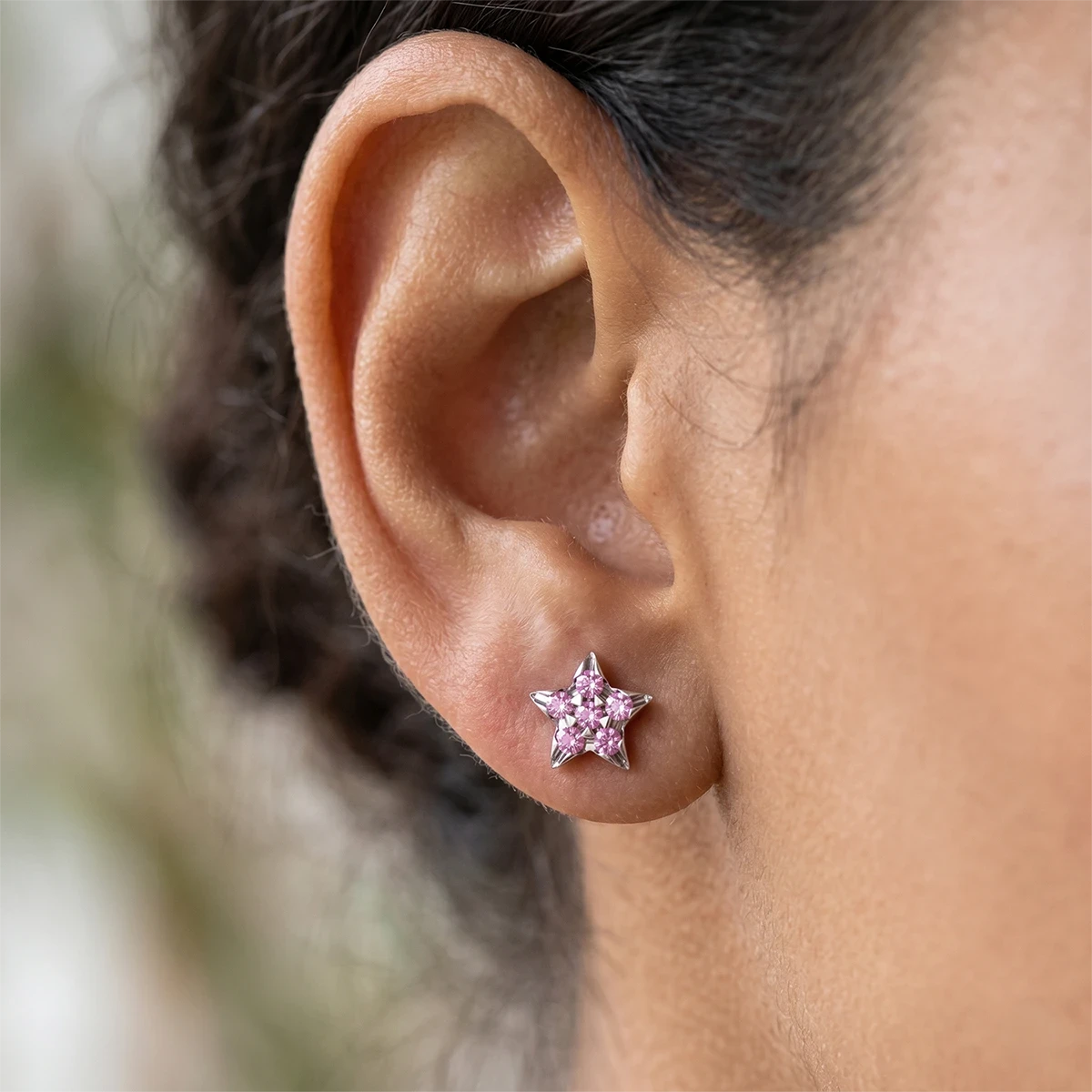 Pink Tourmaline Pave star stud earrings
