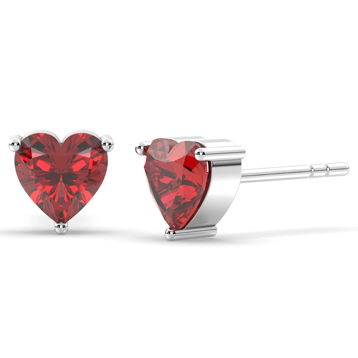 Cute Garnet Solitaire Heart stud earrings