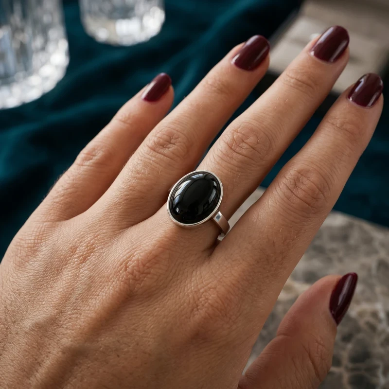 Black Onyx Oval Bezel Ring